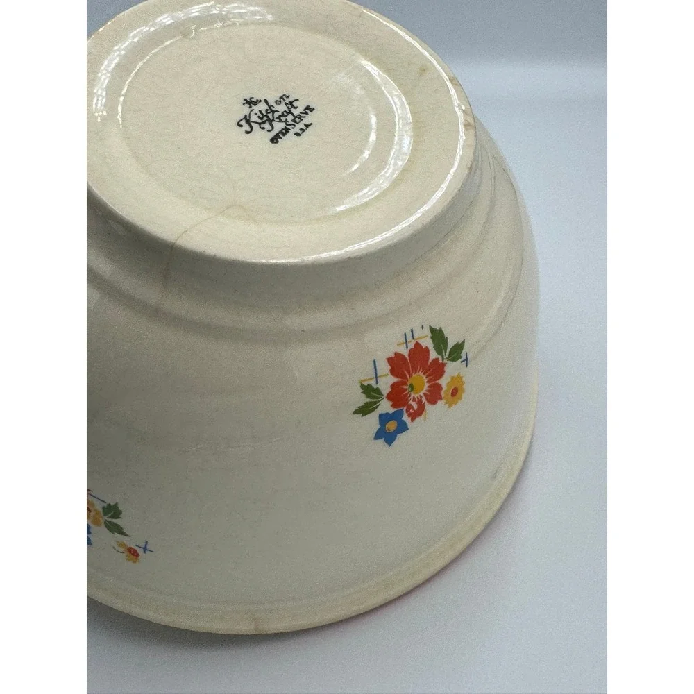 Vintage Homer Laughlin Kitchen Kraft Oven Serve‎ Floral Mixing Bowl Red Rim USA